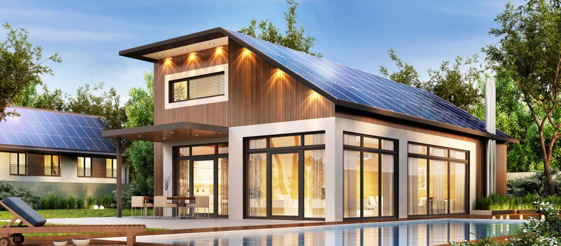 Large modern house with solar panels on the roof
